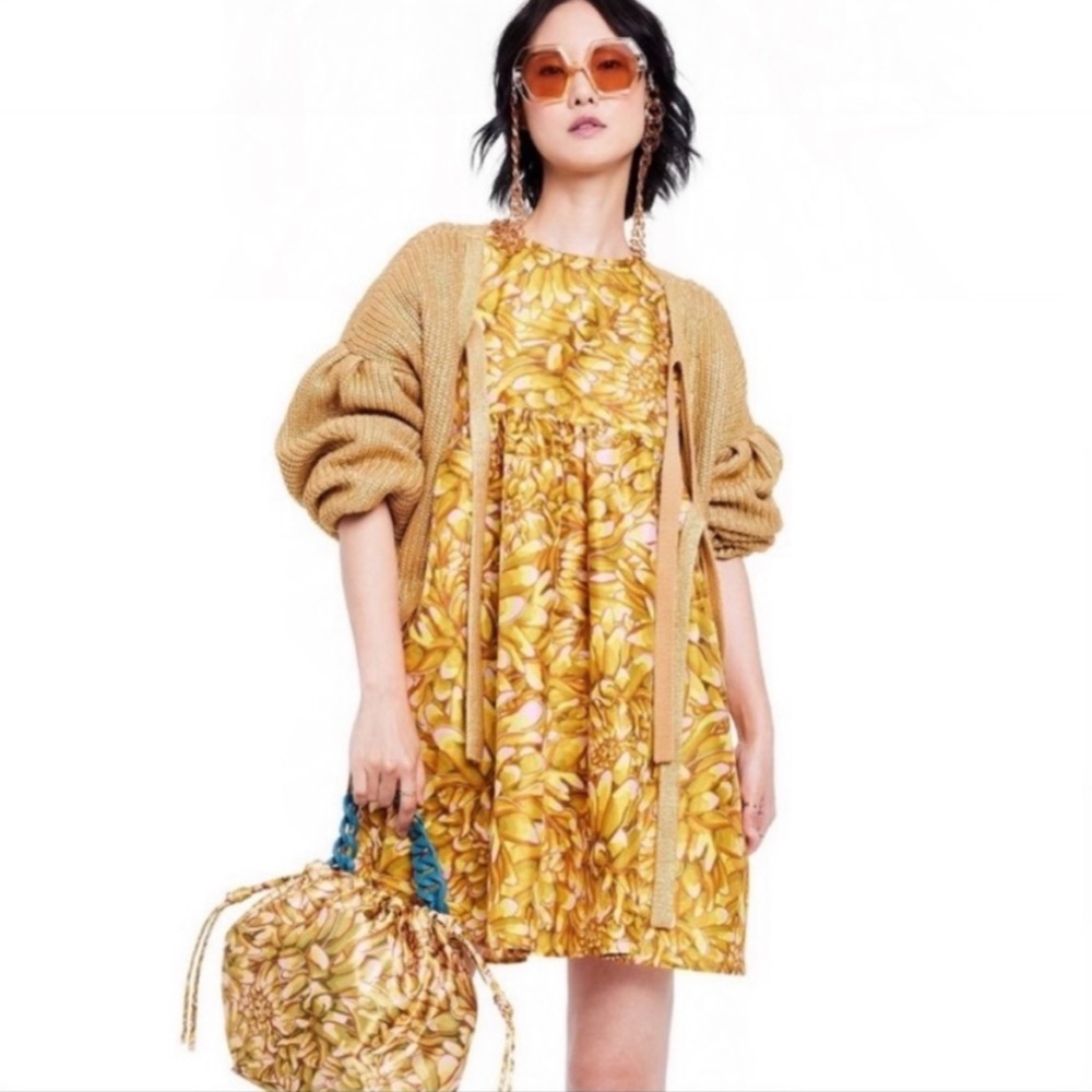 Kika Vargas for Target Floral Puff Sleeve Spring Summer Mini Dress Gold Plus
